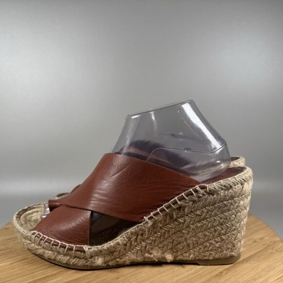 Vince Surya Brown Leather Wedge Espadrille Sandals Womens 9.5 - Picture 3 of 8